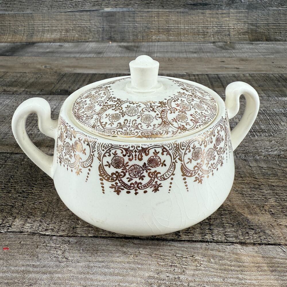 MCM Sugar Bowl Dish White/Gold Bowl and Lid